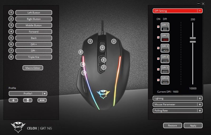 Logiciel souris gaming Trust Gaming Celox GXT 165